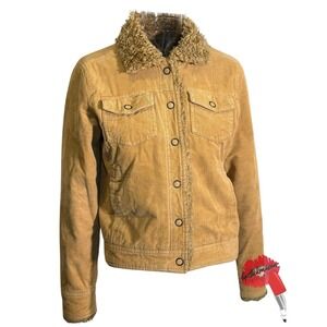 Vintage Lilu Corduroy Jacket  Women Small Tan Faux Sherpa Lined Y2K‎